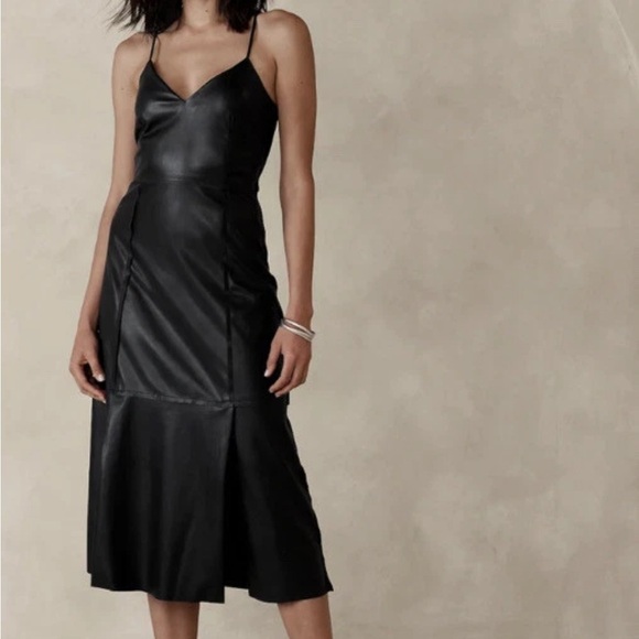 Banana Republic Factory Vegan Leather Midi Dress Women’s Size 10 in Black NWT! - Picture 12 of 13